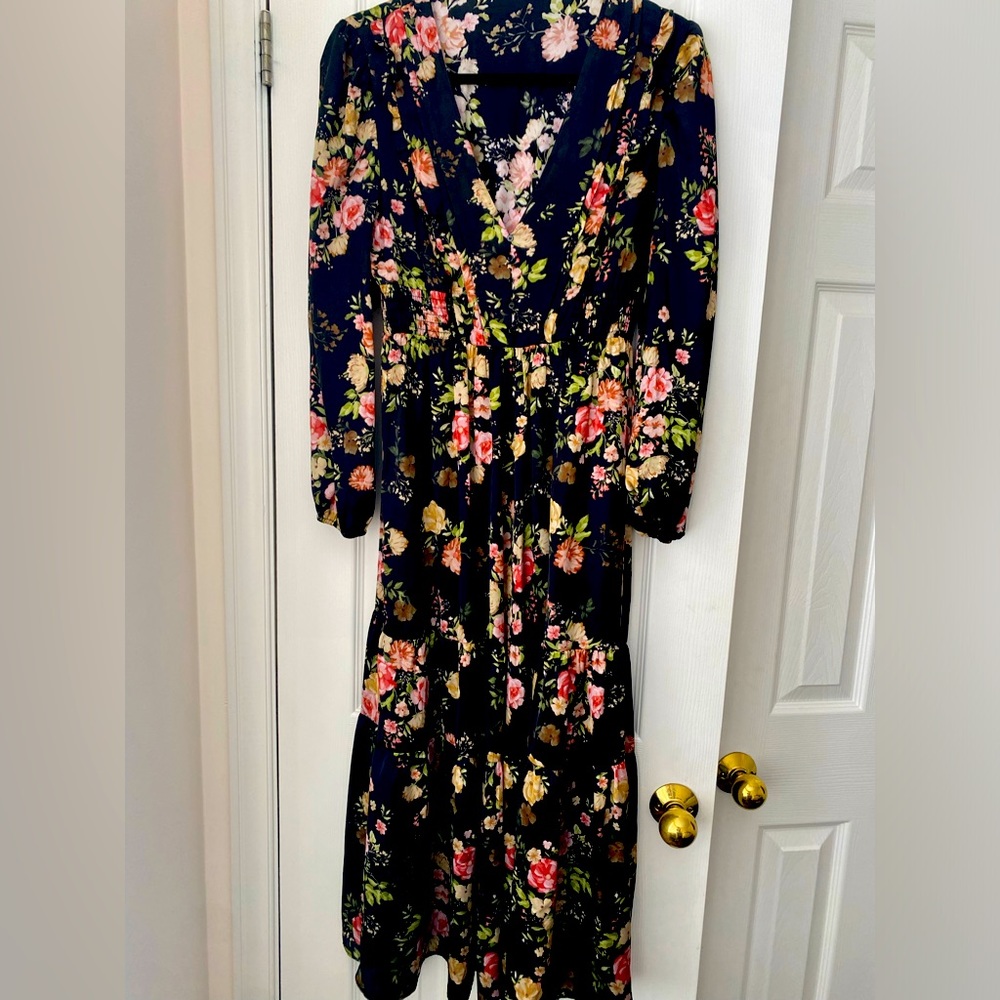 Floral print on black dress